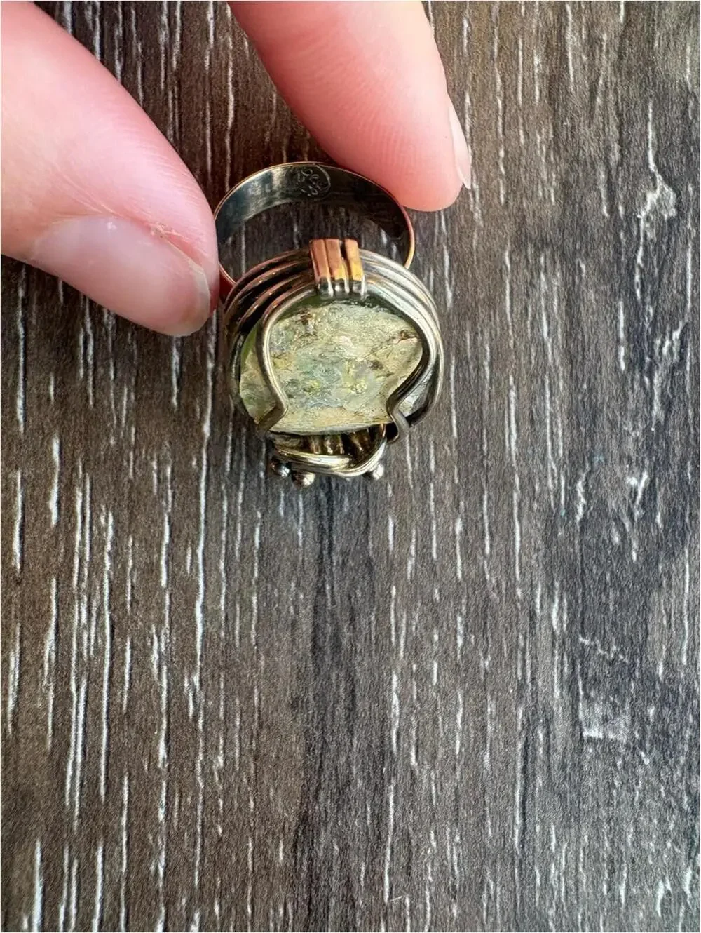 Vintage Silver Wire-Wrapped Iridescent Abalone Statement Ring - Size 6.5
